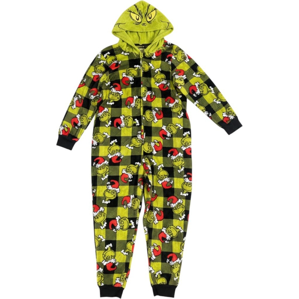 Dr. Seuss Grinch Women's 2XL Hooded One Piece Pajamas Union Suit Christmas Green